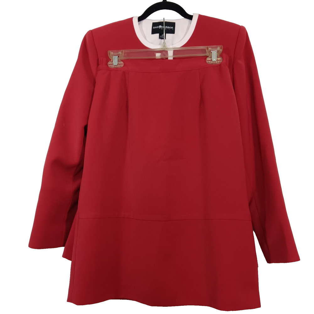 Sag Harbor Women's 2Pc Jacket & Skirt Suit Red w/White Trim, Sz 10, Lined, Chic - Picture 9 of 16